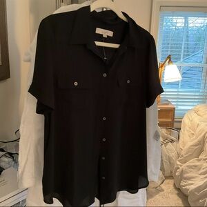 LOFT Classic Black Short Sleeve Blouse
